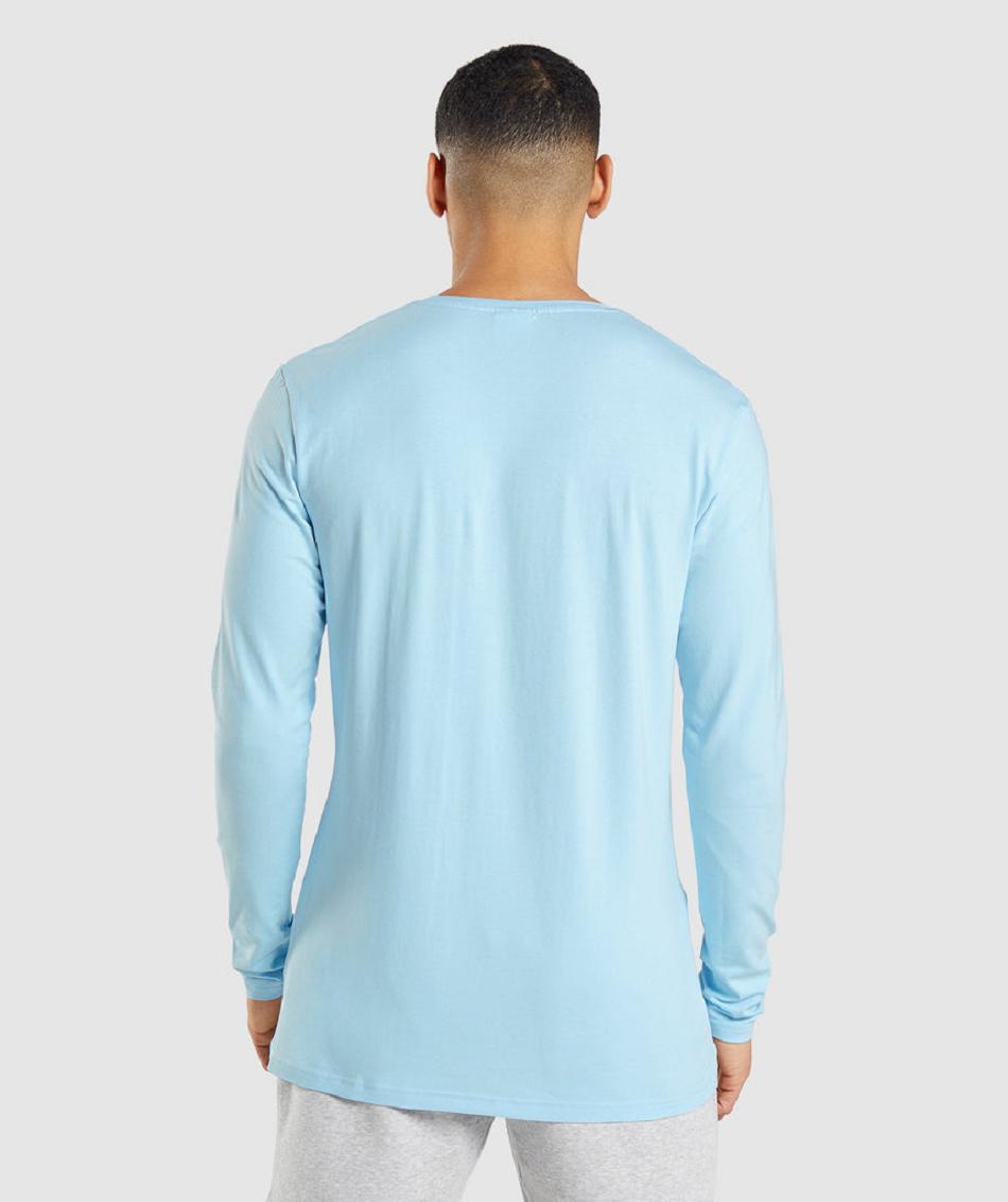 Long Sleeve Męskie Gymshark Essential Beżowe Niebieskie | PL 3678NWY